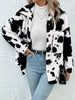 Cow Print Collared Neck Button Up Fuzzy Jacket test