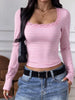 Striped Long Sleeve T-Shirt with Lace Trim Square Neck test