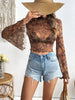 Printed Mock Neck Long Sleeve Cropped T-Shirt test