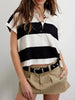 Striped Collared Neck Short Sleeve Top test