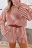 Stripe Relaxed Long Sleeve Top Contrast Elastic Waistband Short Set test