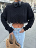 Cable-Knit Round Neck Long Sleeve Cropped Sweater test