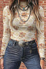 Floral Print Mock Neck Long Sleeve Slim Fit Top test