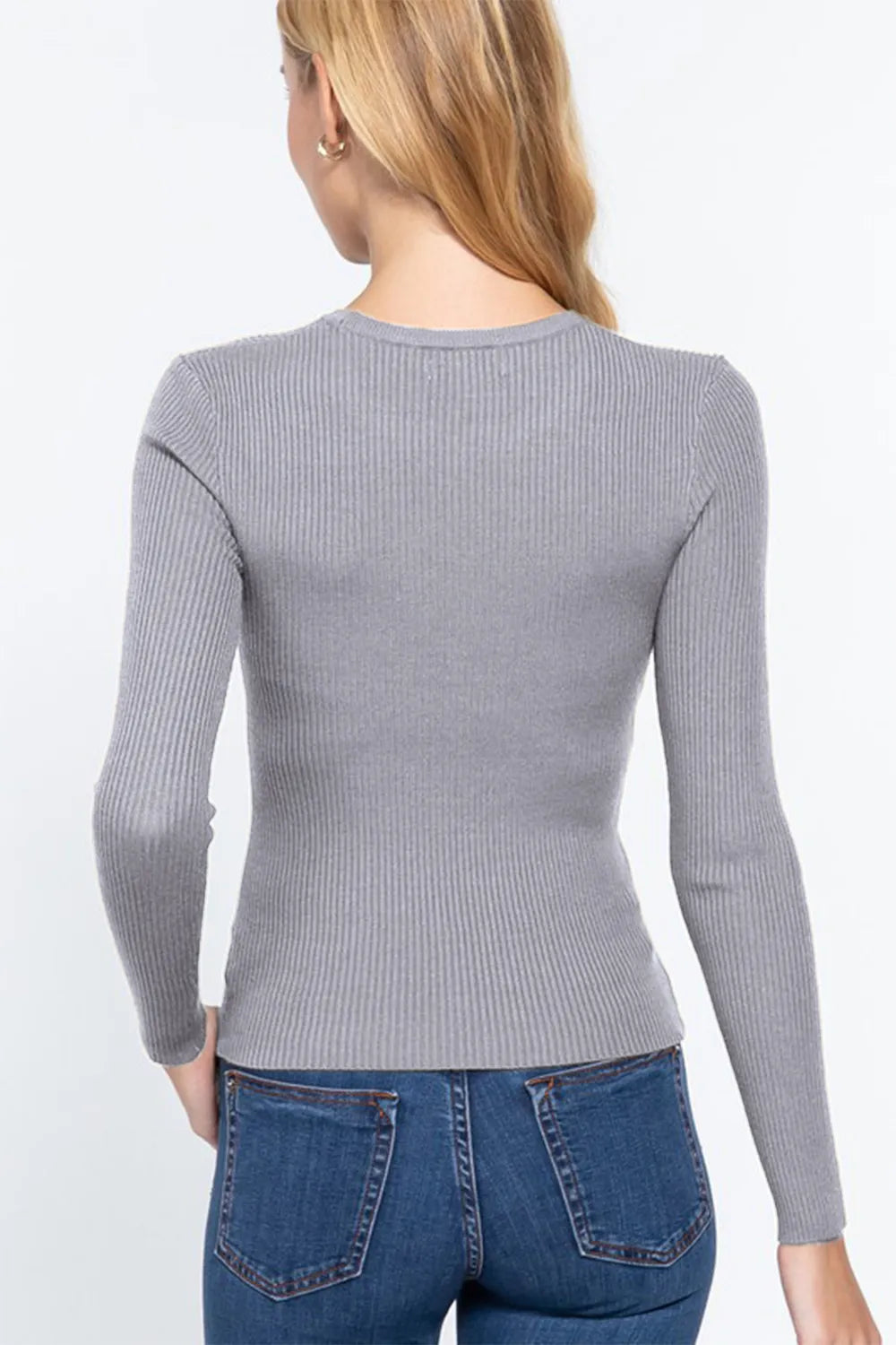ACTIVE BASIC Full Size Ribbed Round Neck Long Sleeve Knit Top - Shopimist