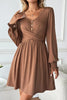 Shirred Cuff Long Sleeve Button Round Neck Mini Dress test