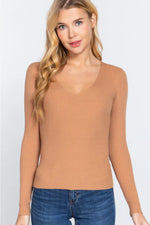 ACTIVE BASIC V-Neck Fitted Viscose Rib Knit Top - Shopimist