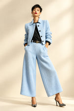 Women's Textured Cropped Jacket & Wide-Leg Pants Set