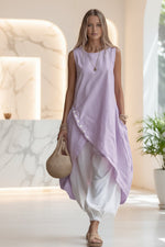 Women's Sleeveless Asymmetric Tunic & Harem Pants Two-Piece Set