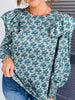 Abstract Print Shirred Cuff Ruffled Puff Sleeve Blouse test