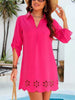 Scalloped Eyelet Hem Roll-Up Sleeve Dress test