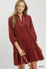 Umgee Corduroy Contrast Trim Tiered Babydoll Dress test