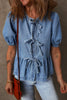 Tied Front Puff Sleeve Peplum Denim Shirt test
