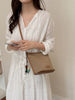 Straw Crossbody Bag with Leather Trim and Tassel Charm test