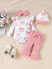 Children's Bow Print Bodysuit and Pants Set with Headband test