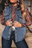 Blue Solid Denim Button Front Pocket Sleeveless Cowboy Vest test