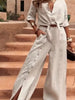 Full Size Tie-Front Shirt and Button-Down Wide-Leg Pants Set Plus Size test