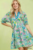 Umgee Mix Botanical Print Puff Sleeve Tiered Dress