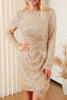 Sequin Knot Round Neck Long Sleeve Mini Dress test