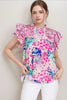 Floral Mixed Print Ruffle Cap Sleeve Blouse test