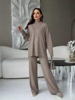 Women's Fine-Knit Mock-Neck Oversized Tunic Top & Wide-Leg Trouser Set