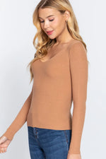 ACTIVE BASIC V-Neck Fitted Viscose Rib Knit Top - Shopimist