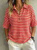Full Size Contrast Striped Knit Polo Shirt Plus Size test