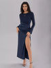 Split Round Neck Long Sleeve Midi Dress test