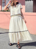 Contrast Trim Openwork Short Sleeve Top and Skirt Set test