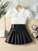 Children's Ruffle Trim Puff Sleeve Top & Pleated Skirt Set test