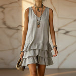 V-Neck Sleeveless Tiered Ruffle Mini Dress