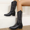 Embroidered Point Toe Block Heels Boots test
