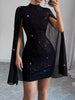 Glitter Mock Neck Cape-Sleeve Bodycon Mini Dress test