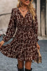 Ditsy Floral Print Split Neck Long Sleeve Shirred Waist Flared Mini Dress test