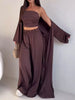 Chic Strapless Ruched Crop Top and Wide-Leg Pants with Cardigan 3-Piece Set test