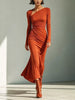 Asymmetrical Neck Ruched Long-Sleeve Dress test
