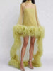 Feather-Trimmed Sheer Mock Neck Mini Dress test