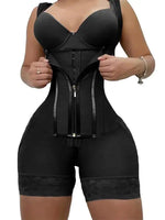Women's High-Waisted Lace Shapewear Bodysuit - Non-Padded, Full-Coverage, Zipper Closure, Nylon Knit Fabric with Elegant Contras