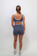 I Am Right Where I Need To Be Slate Blue Butter Sports Bra