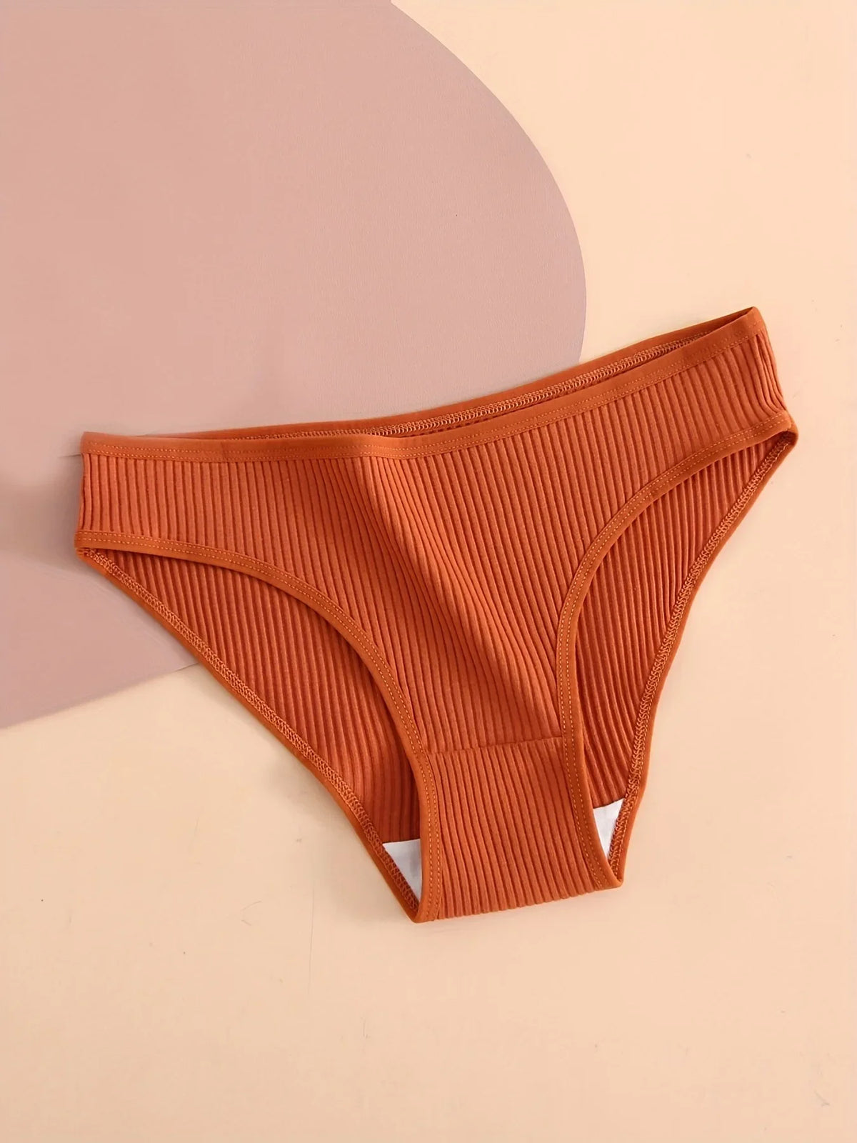 5pcs Solid Ribbed Briefs, Comfy & Breathable Stretchy Intimates Panties, Women's Lingerie & Underwear