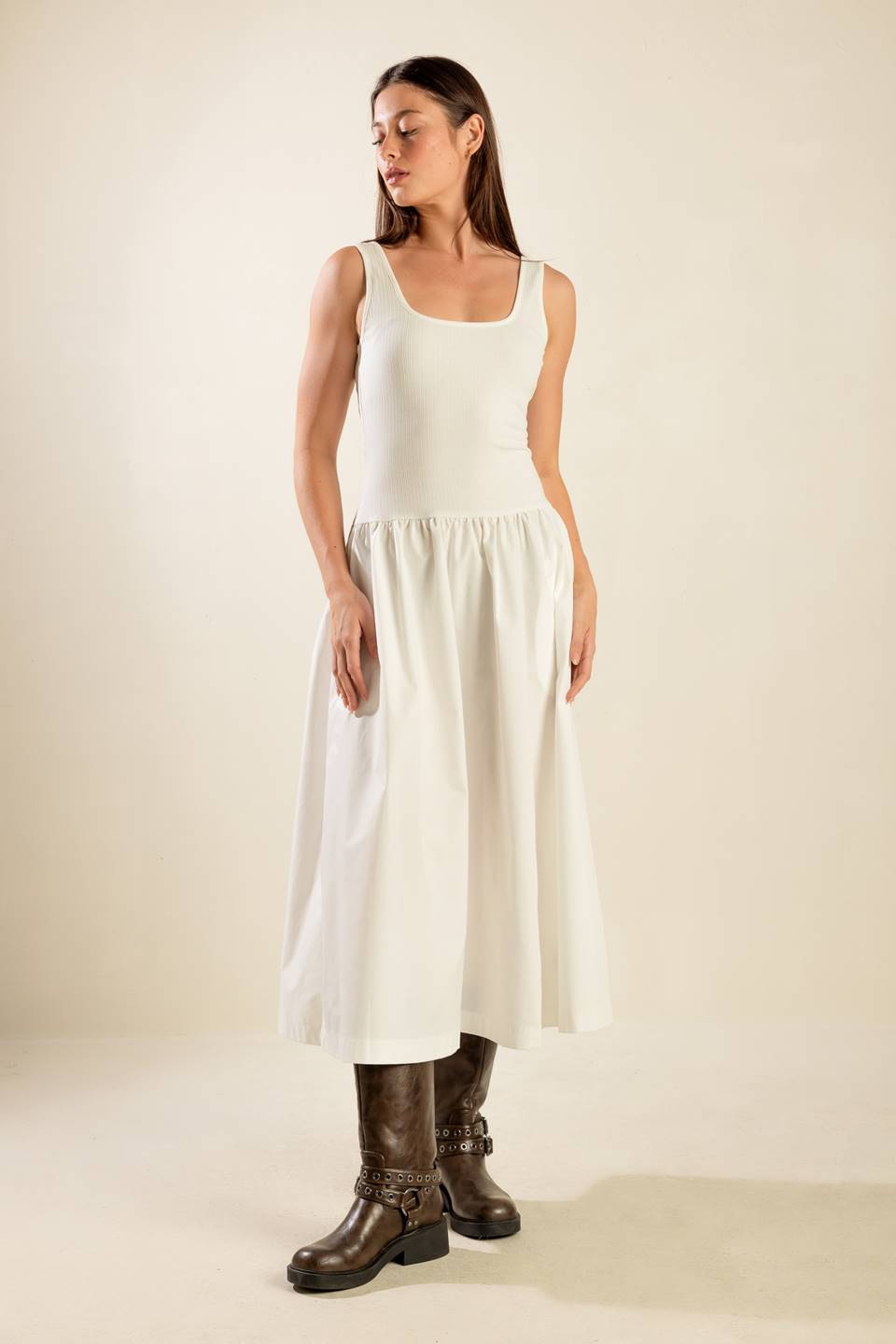 LIGHT UP THE SKY WOVEN MIDI DRESS