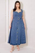 PRETTIEST BEHAVIOR DENIM MIDI DRESS