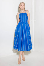 LET THE GOOD IN BLUE WOVEN MIDI DRESS