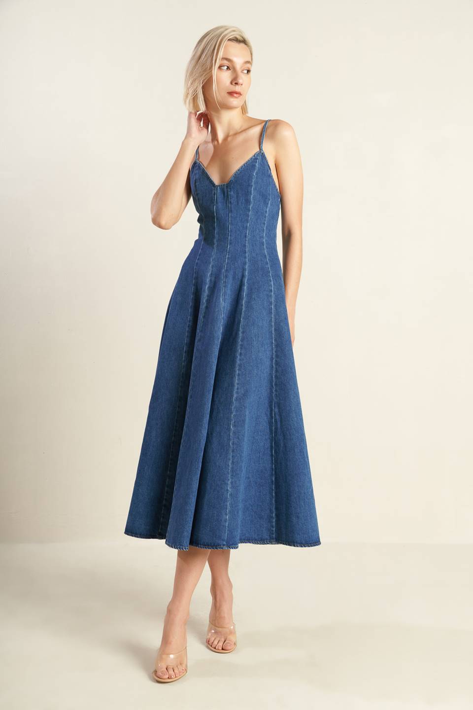 ROSEWOOD ROMANCE DENIM MIDI DRESS