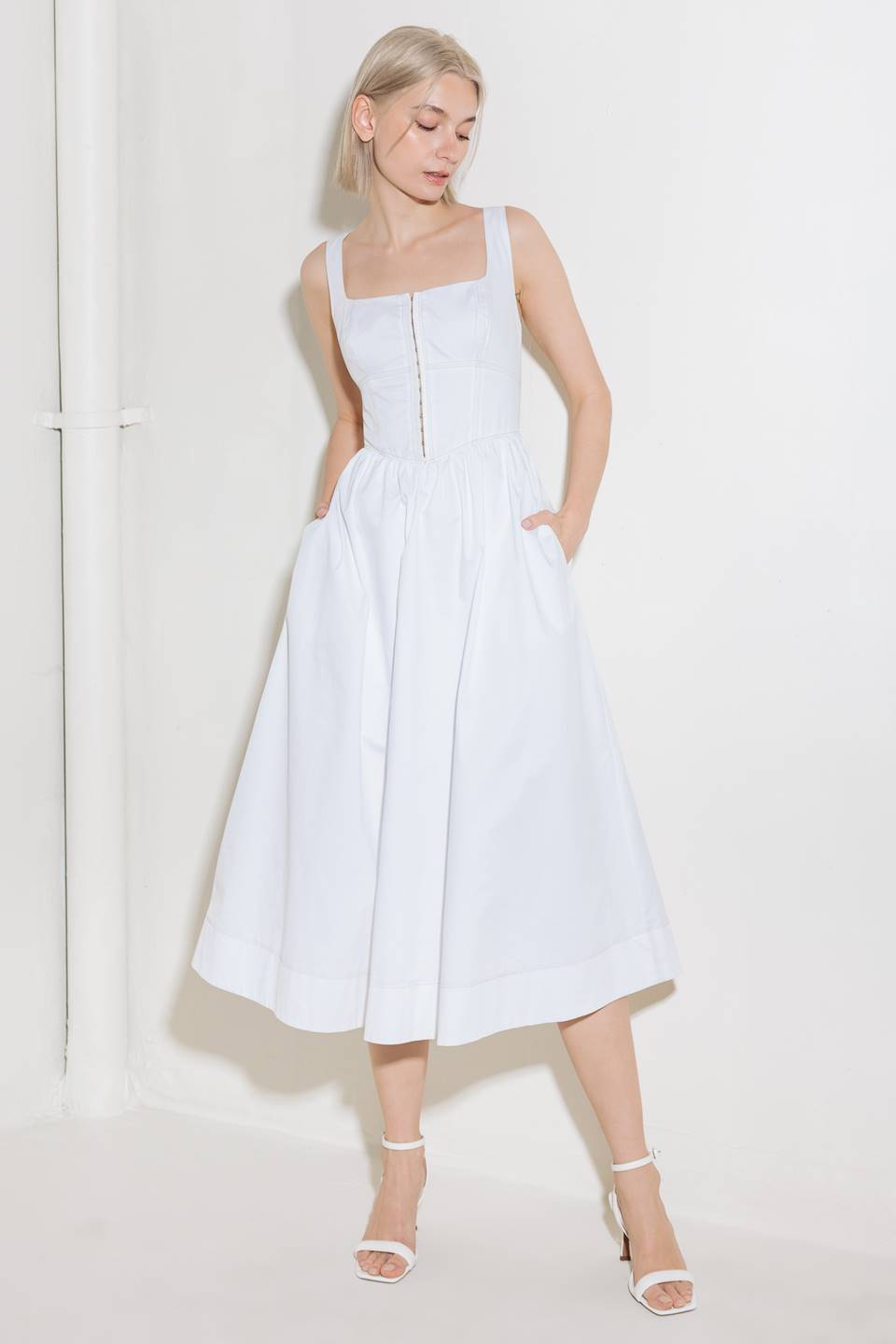 CATCH THE SUN IN WHITEWOVEN MIDI DRESS