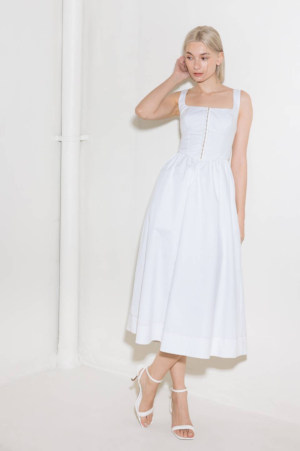 CATCH THE SUN IN WHITEWOVEN MIDI DRESS