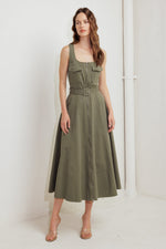 OLIVE GROVE WOVEN MIDI DRESS