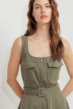 OLIVE GROVE WOVEN MIDI DRESS