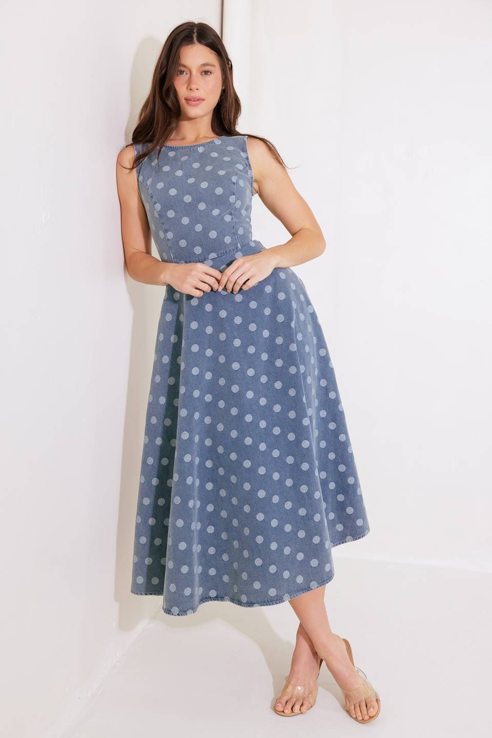 TOO SWEET TO ME DENIM MIDI DRESS