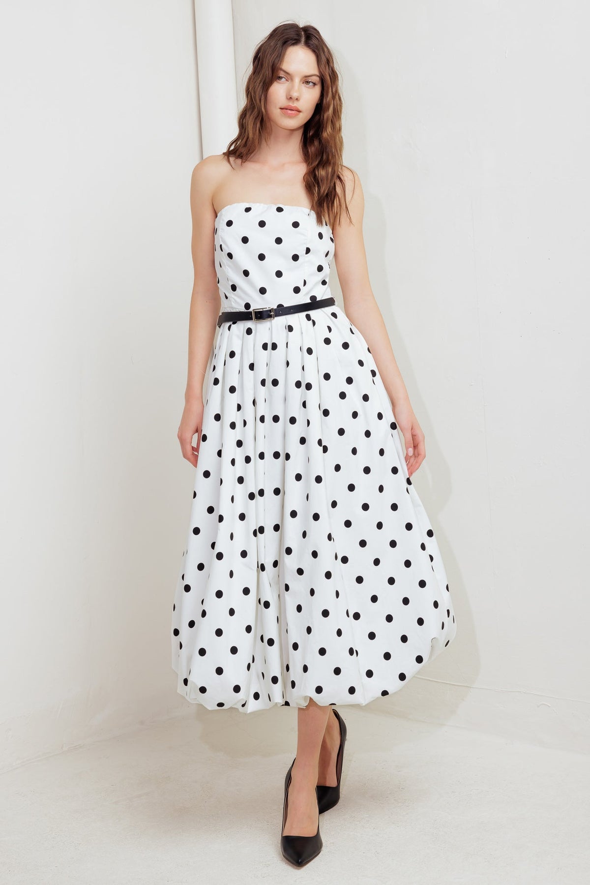 MONROE DOT WHITE WOVEN MIDI DRESS