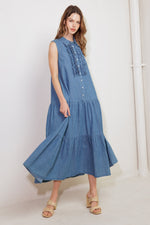 PETALS FALLING SLOWLY DENIM MIDI DRESS